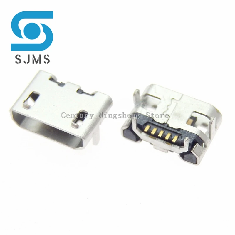 10PCS Micro USB 5pin no side Ox horn female usb socket Flat mouth four legs socket mini usb connector Crimping