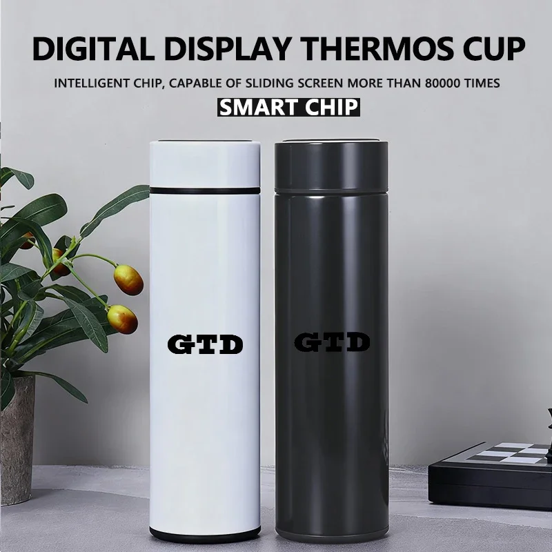 Stainless Thermos Water Bottle Temperature Display Thermos Cup For Volkswagen Polo Caddy Golf 4 5 6 8 Jetta Tiguan Touran Passat