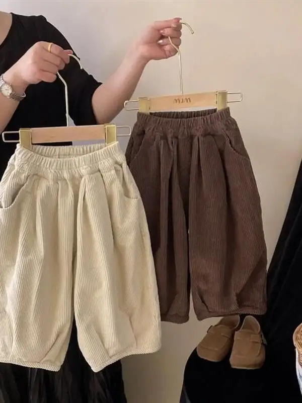 Calças de Corduroy Largas e Modernas para Meninos e Meninas, Calças Casuais Esportivas para Primavera e Outono, Novo Estilo d...