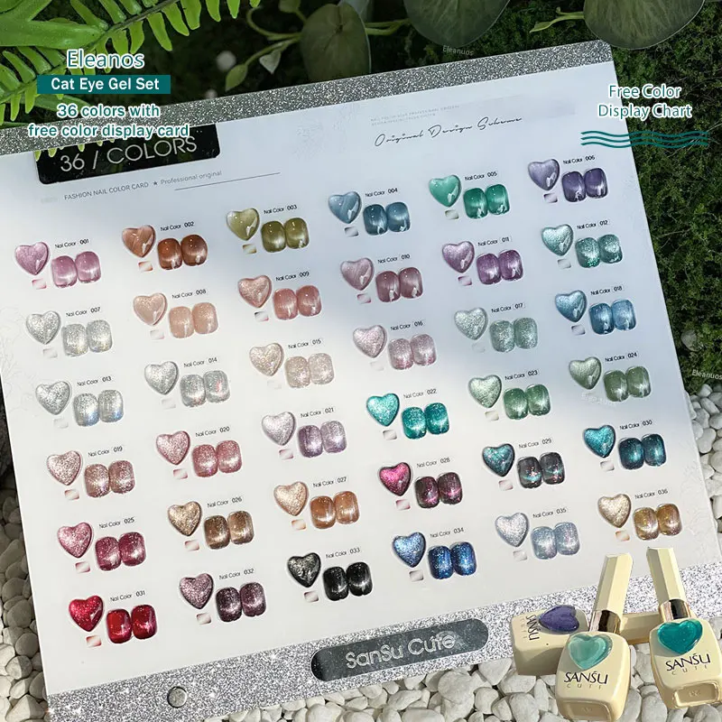 Eleanuos New Heart Bottle 36pcs Cat Eye Gel Polish Set With Color Board 3D Soak Off UV Magnet Gel 15ml Magnetic Nail Gel Lacquer