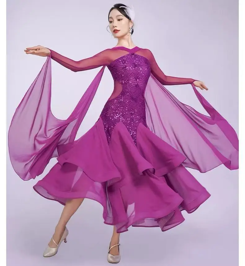 

Ballroom Dance Dress for Woman Stage Competition Glitter Modern Dance Dresses National Standard Dance Skirts Ballroom