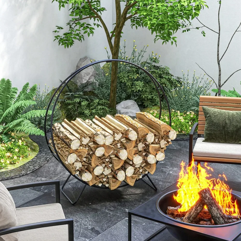 Waterproof Firewood Rack with Cover, Outdoor Indoor Log Rack