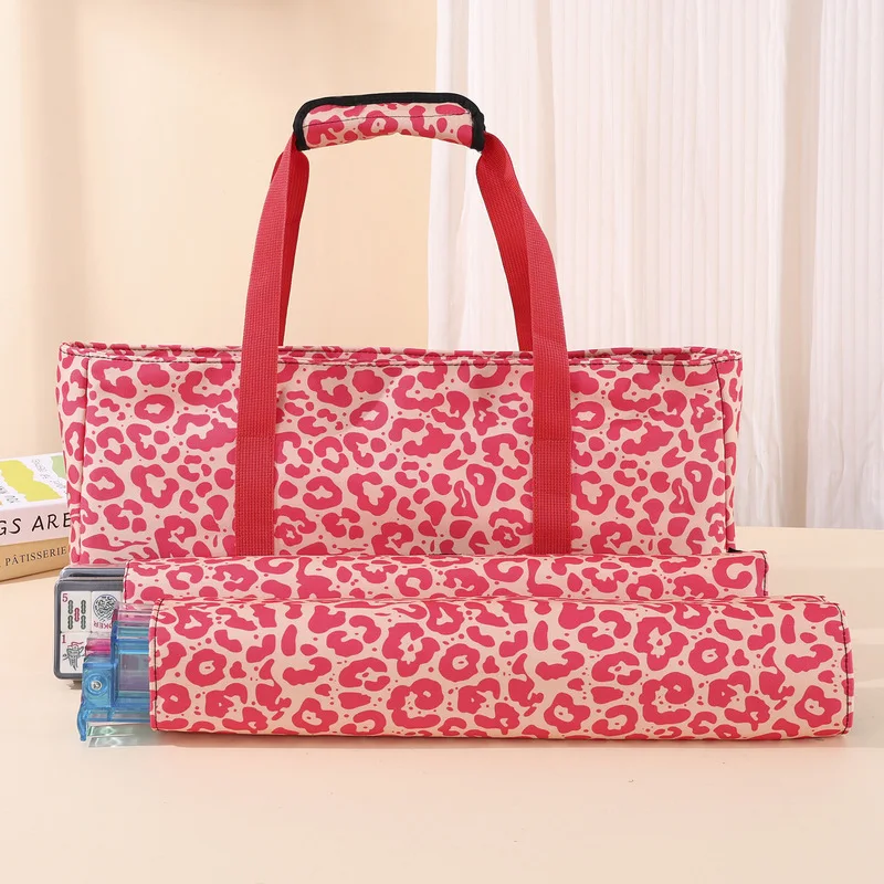 Large-capacity mahjong bag, foldable storage bag, travel tote bag, printed leopard pattern toiletry bag