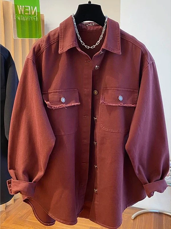 플러스 사이즈 데님 재킷 칼라 여성 남성 봄 가을 면 폴리에스터 혼방 편안하고 통기성 좋은 한국 스타일