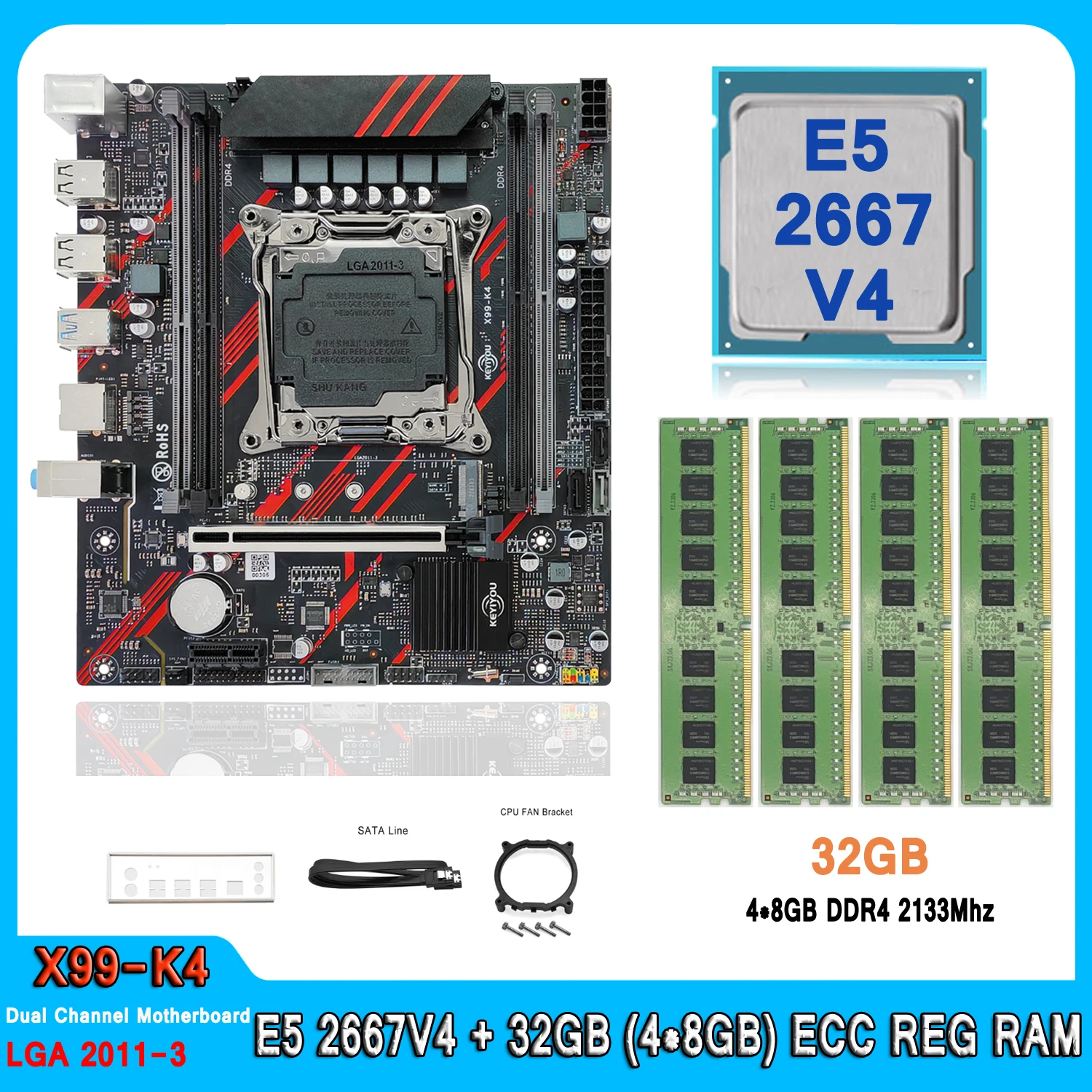 

Комплект игровой материнской платы X99 с Intel Xeon E5 2667 V4 DDR4 32 ГБ (4*8 ГБ) 2133 МГц ОЗУ, двухканальная M.2 NVME 2667V4, набор настольных ПК
