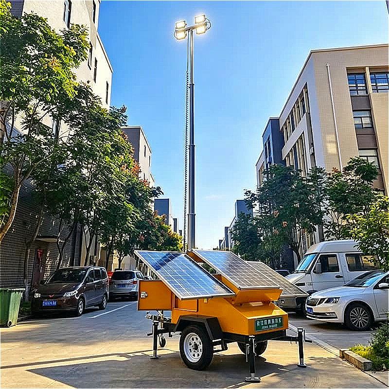Solar Powered Mobile Lighting Tower 6x100W LED 6.5m Mast for Remote Mining Camp Off Grid Sustainable Lighting Solution