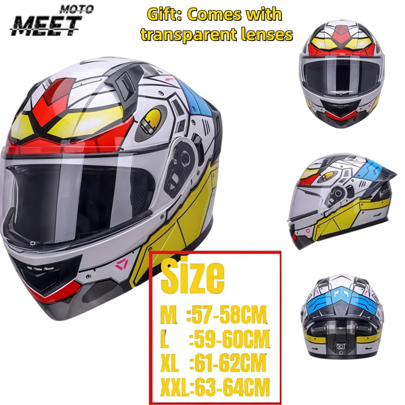 Motorcycle Modular Flip-Up Helmet with LED Tail Light,  Full Face Safety Helmet for Men Women, Motorbike Scooter Riding Gear