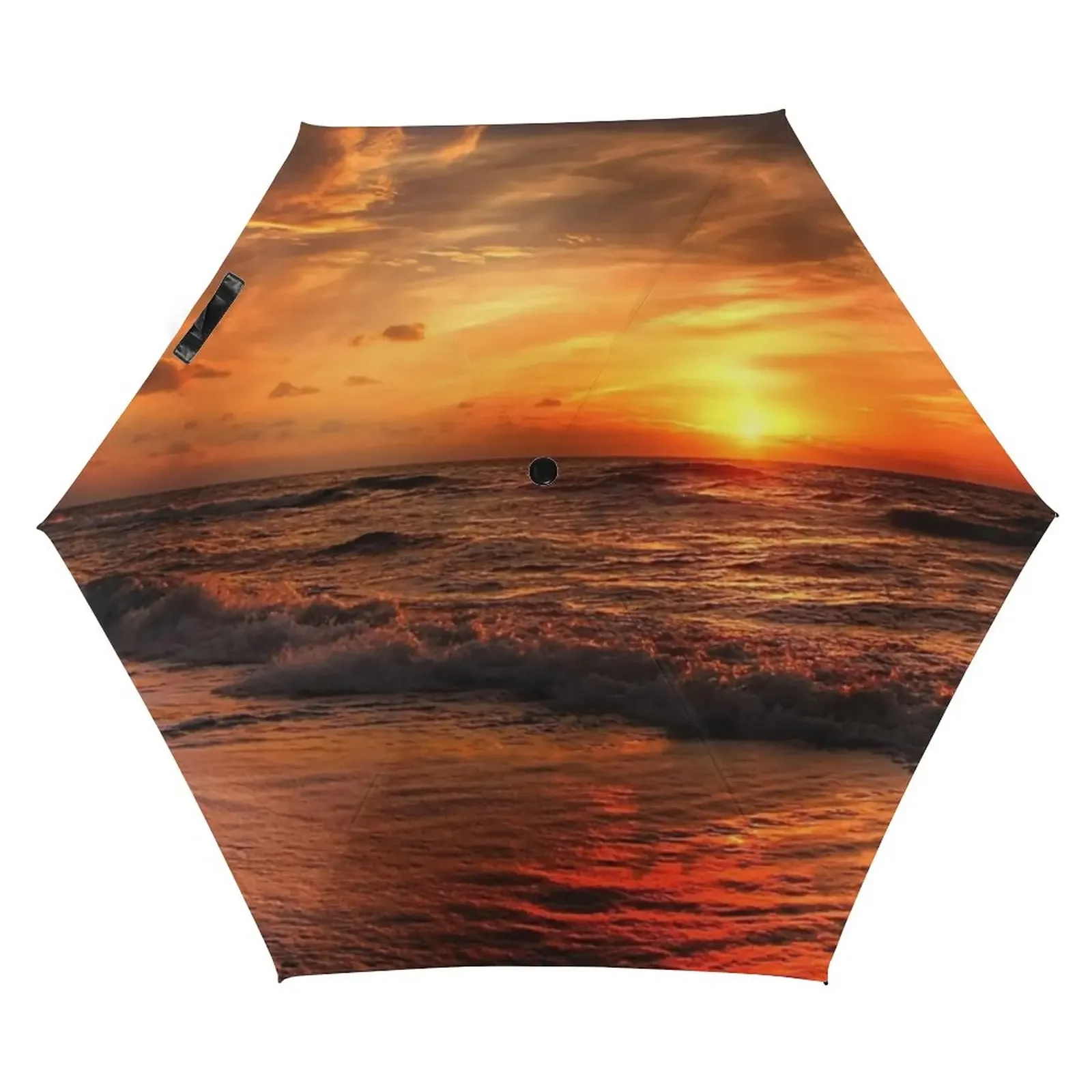 Abstract Sunset 3 Fold Non Automatic Umbrella Modern Art Print Windproof Pocket Umbrella Lightweight Umbrellas for Male Female