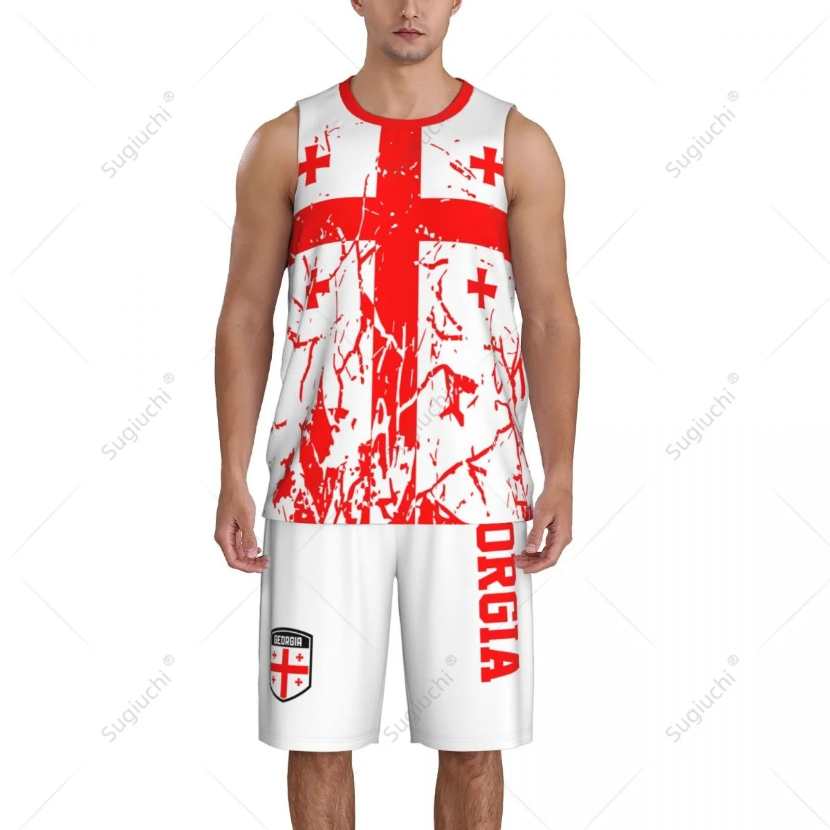 Team-up Georgia Flag Grain Men Basketball Jersey Set Shirt & Pants Sleeveless Custom Name Nunber Exclusive