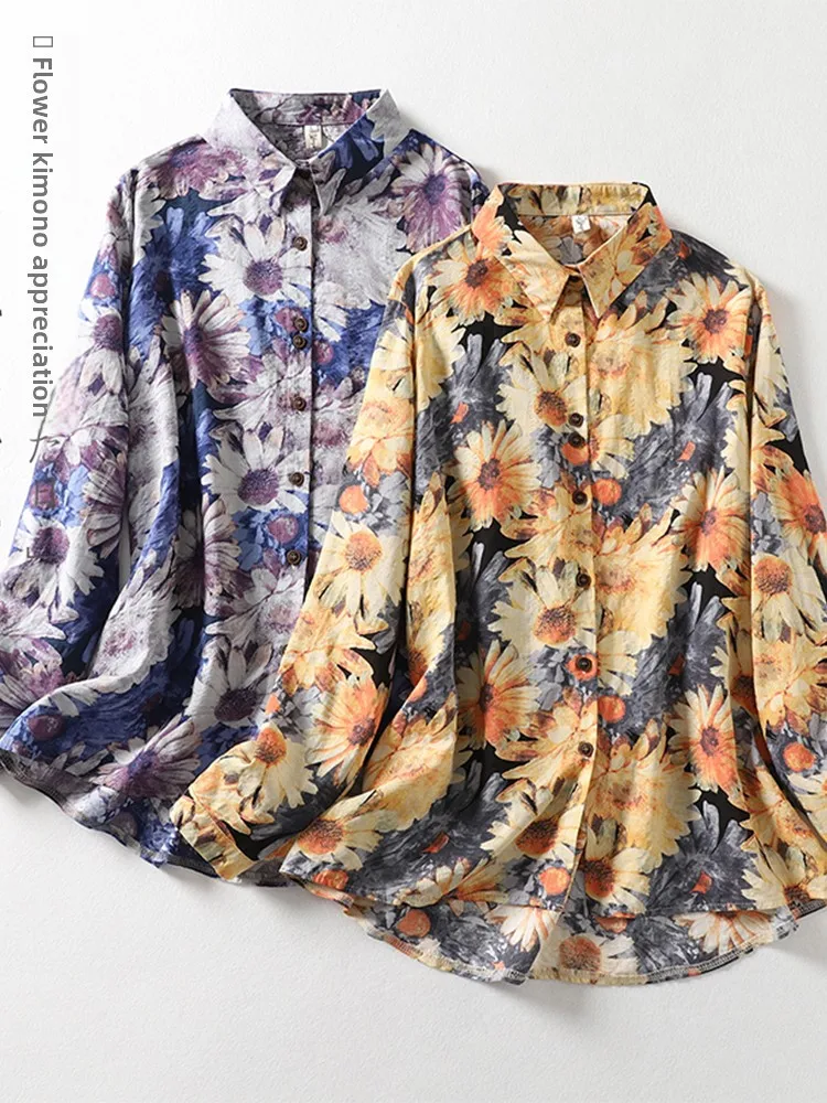 

Loose Fit Long Sve Cotton Linen irt Autumn Faionable Printed Women's Casual irt Comfortable Breathable Large Size