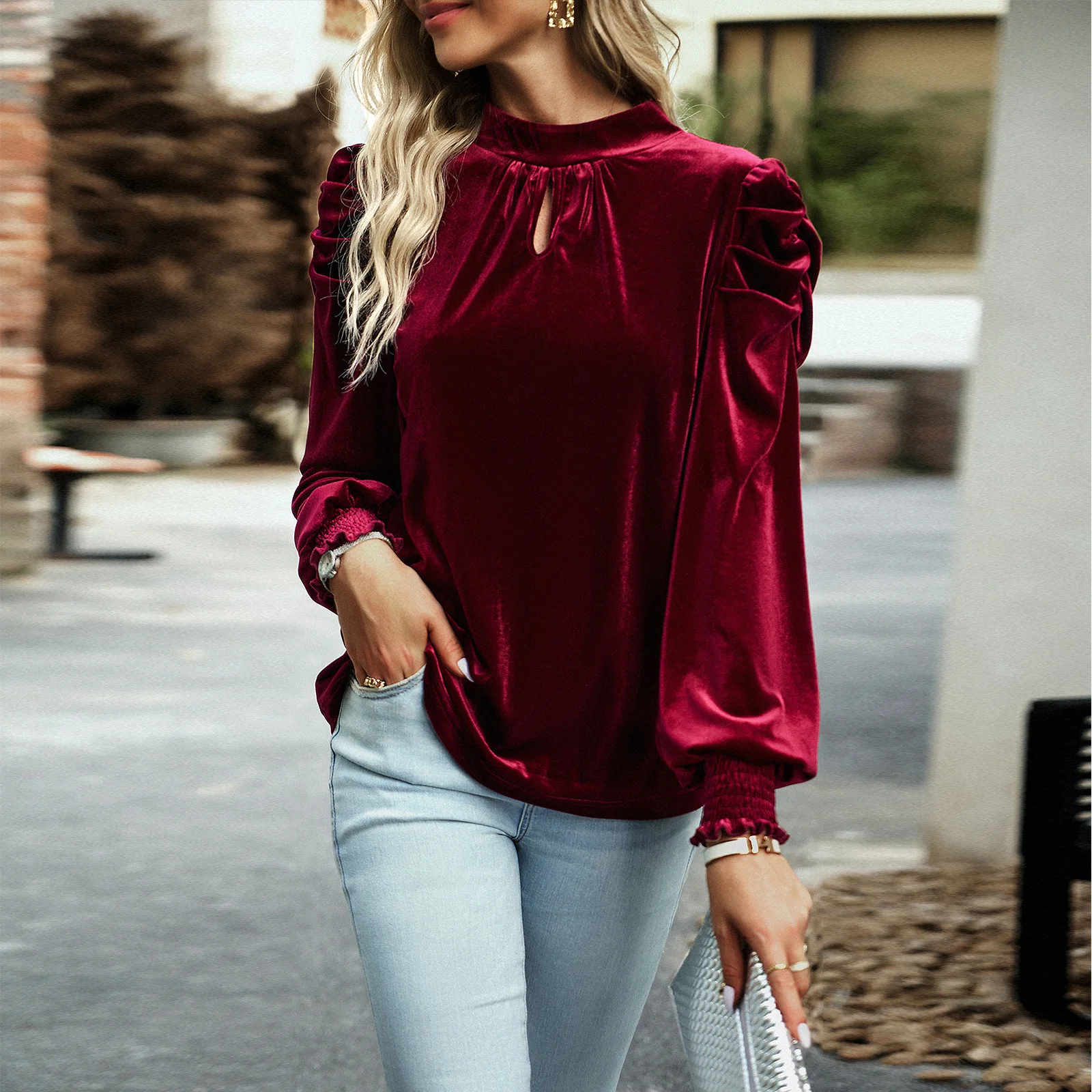 Velvet Shirt Women Autumn and Winter Temperament Commuting Long Sleeved Top