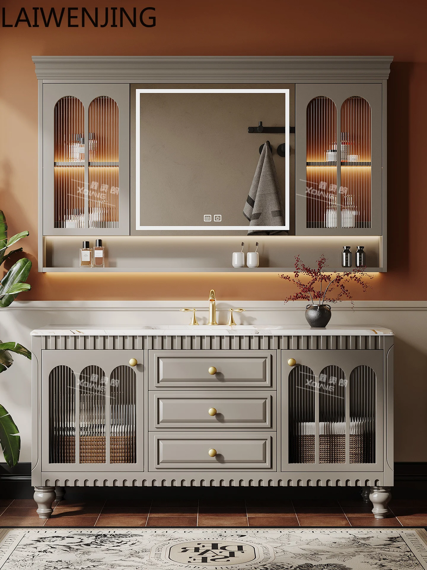 

HLZ retro style bathroom cabinet combination floor-to-ceiling washstand hand washbasin cabinet