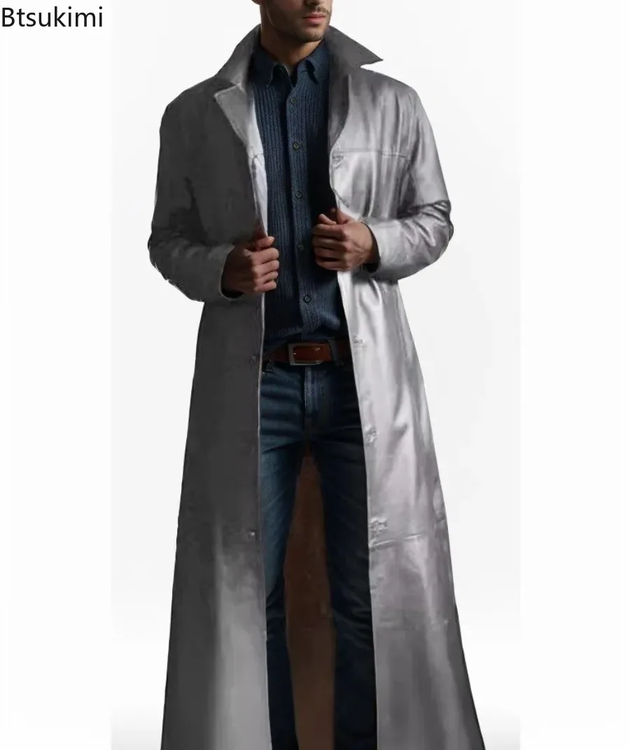 New Spring Autumn Men's Trend Solid Leather Jackets Extended PU Leather Coats Slim Korean Streetwear Men Moto Biker Punk Jackets