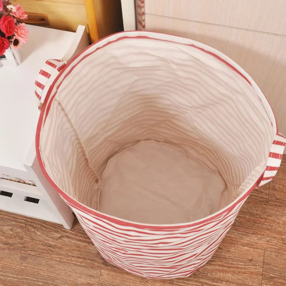 Laundry Basket Bag Foldable Hamper Home Cloth Cotton Linen Round