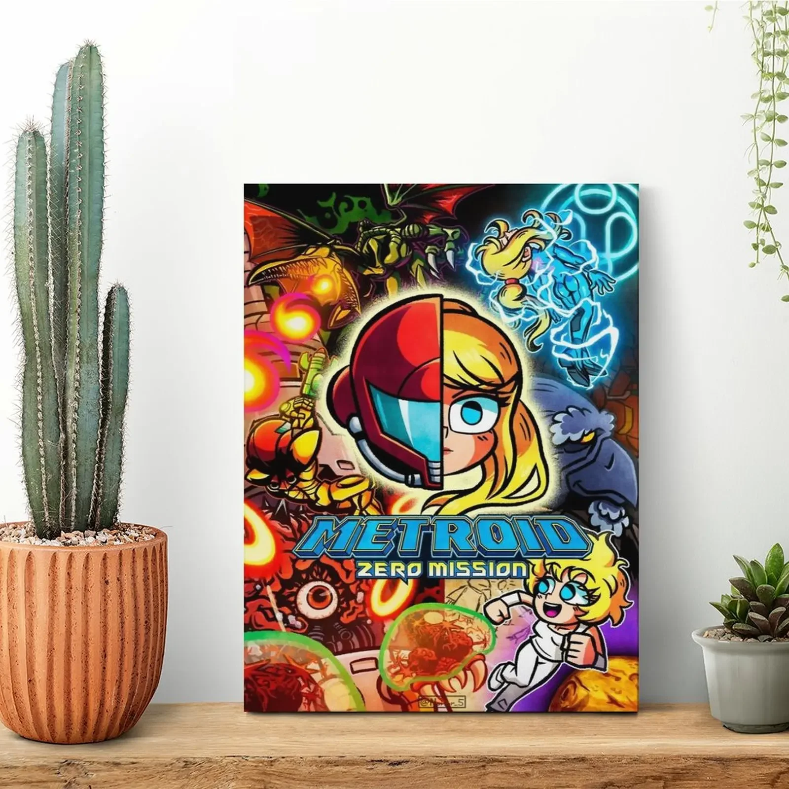 Metroides Zero Mission Illustration Canvas Painting Poster Iron Club Customize Party Wall Decor Framed Wall Paintings