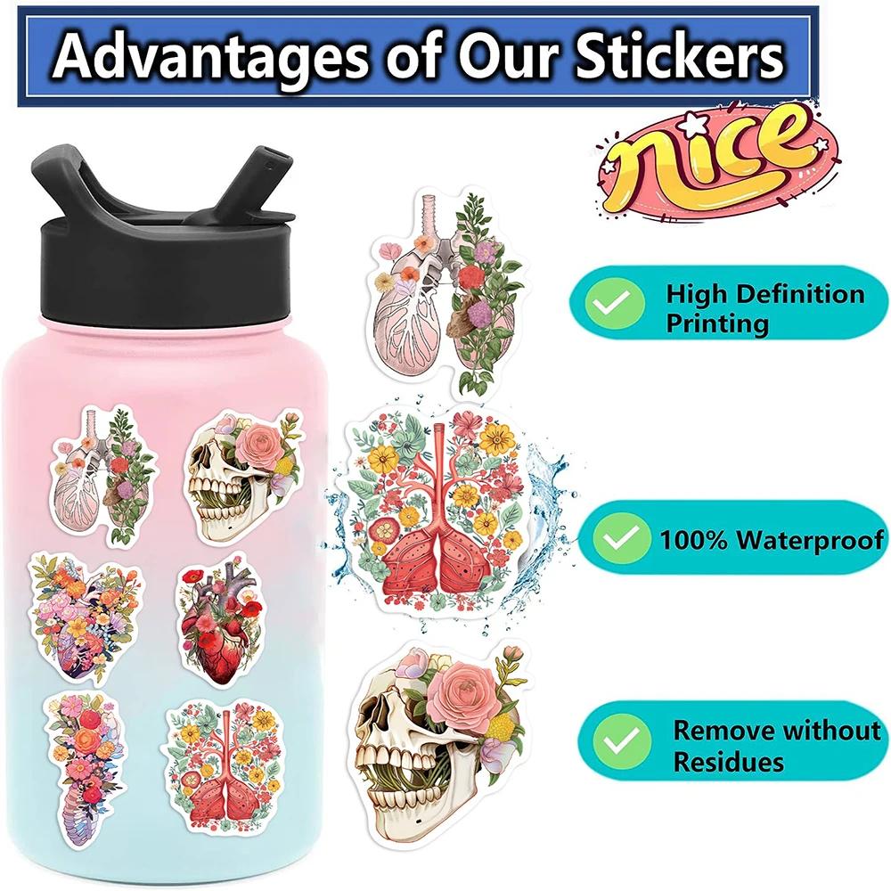 10/30/50pcs Human Organ Stickers Cute Medical Anatomy Cartoon Decals DIY Laptop Phone Wall PVC Cool Decoration Sticker Kids Toys