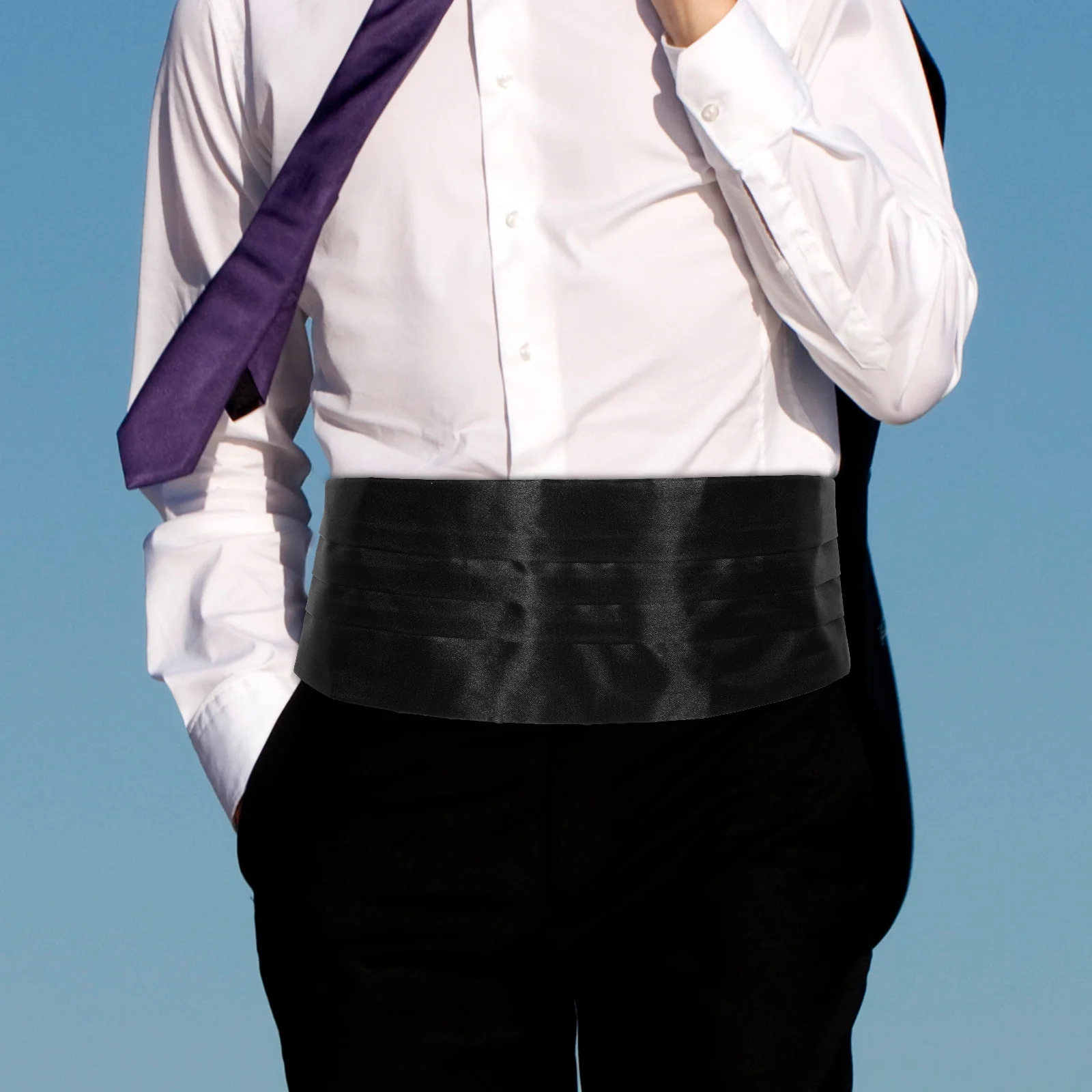 Cummerbund de cetim ajustável conjunto de gravata borboleta elegante smoking faixa de cintura masculino casamento eventos formais cetim cummerbund