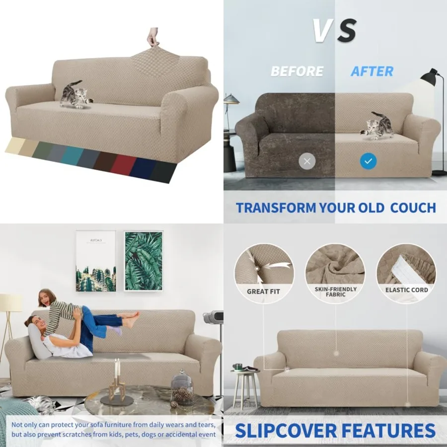 

1 Pcs Jacquard Couch Covers for 3 Cushion Couch Living Room High Stretch Sofa Cover Pets Dogs Friendly Anti Slip Thickened Slip