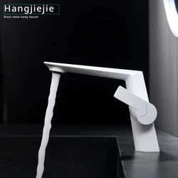 Brass main sink faucet, white bathroom hot and cold sink faucet