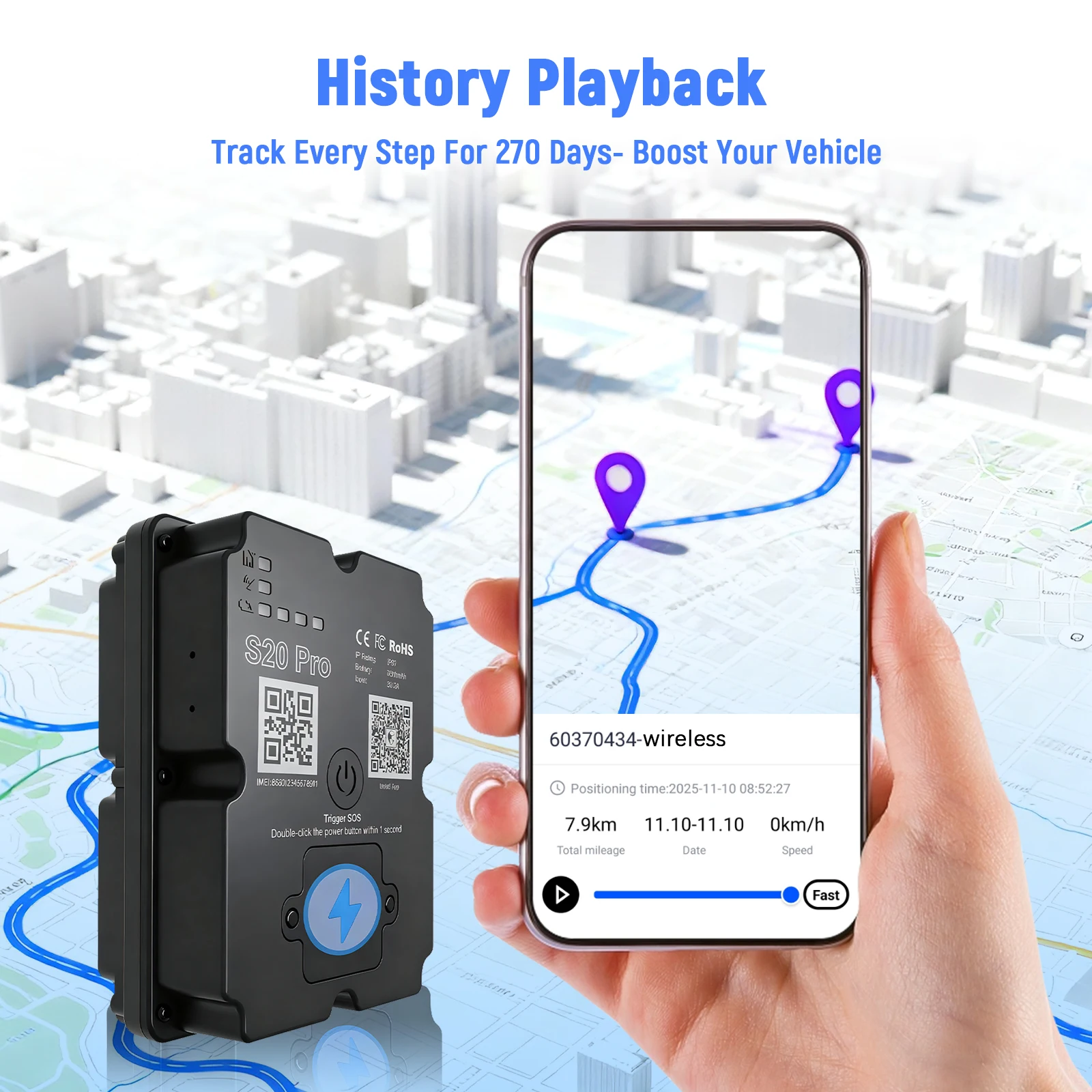 Car Waterproof GPS Tracker 7500mAh Battery Magnet IP67 Real-Time 30 Days Subscription Required With Free SIM Card
