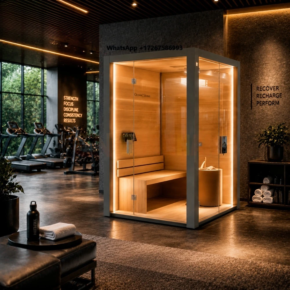Modern Indoor Sauna Cabin Premium Freestanding Wooden Glass Sauna Room for Luxury Home Wellness and Spa