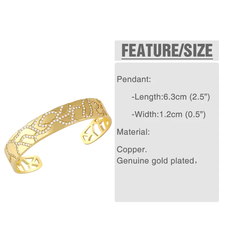 FLOLA Gold Plated Amor MaMa Cuff Bangles Bracelets For Women White Stone Bangle Cubic Zirconia Luxury Jewelry Gifts brtc85
