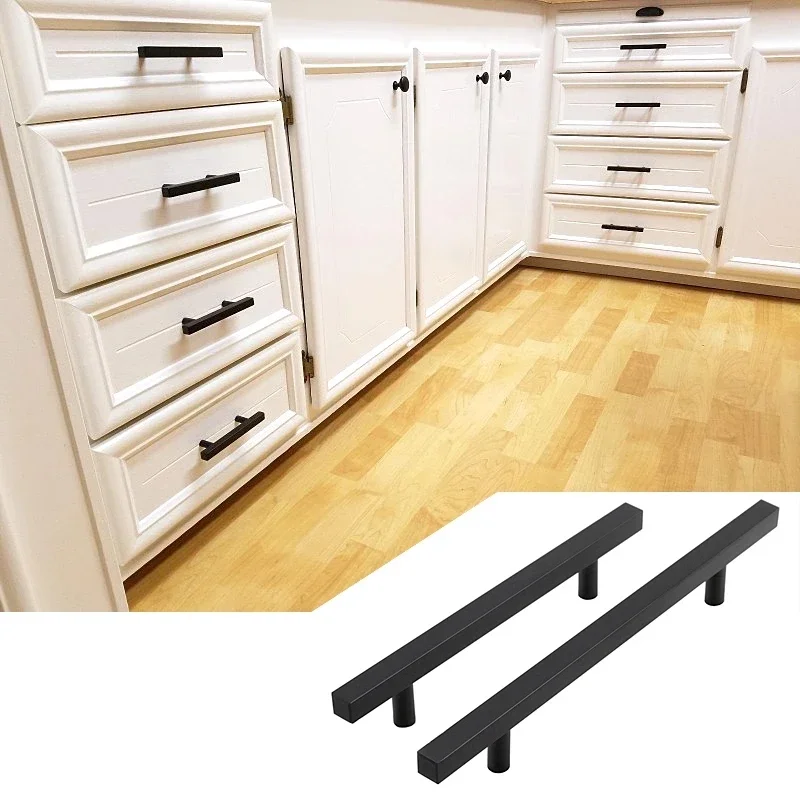 Gold Black Cabinet Handle Square Furniture Hardware Zinc alloy Stainless Steel Kitchen Door Knobs Cupboard Wardrobe Drawer Pulls
