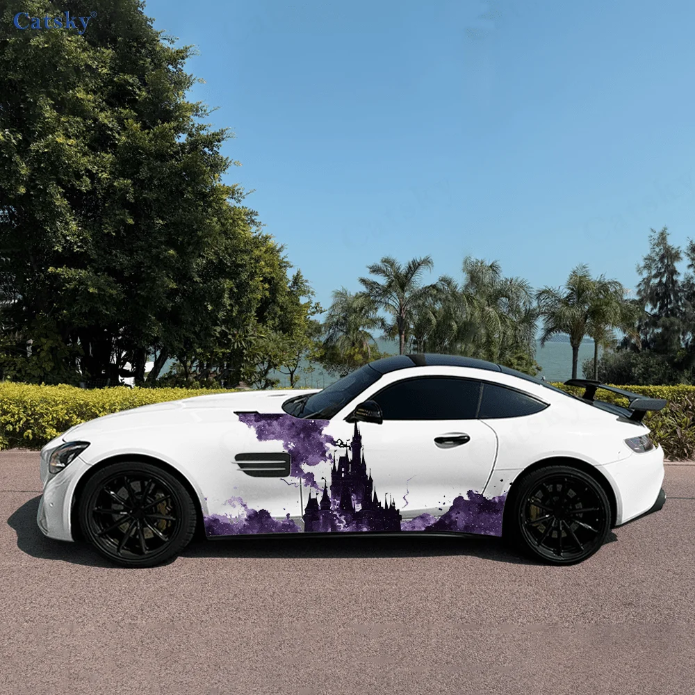 

Хэллоуин фиолетовый замок автомобильные виниловые наклейки самоклеящаяся наклейка из ПВХ подходит для грузовиков внедорожник украшения автоаксессуары подарок