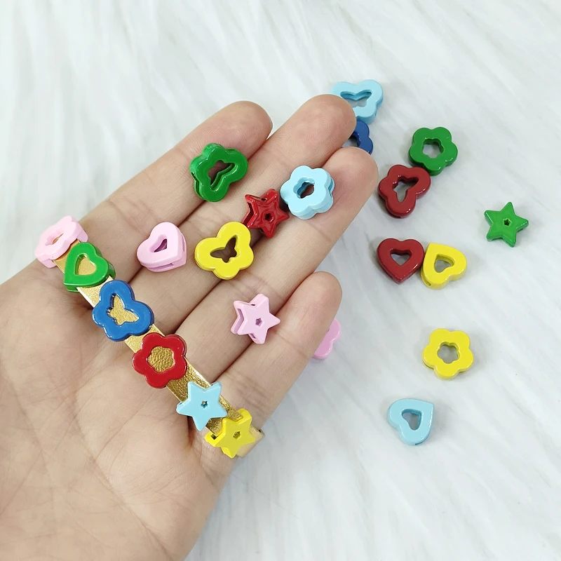 10pcs 8mm 6 Colors Slide Charms Flower Butterfly Star Heart Fit For Women Girl Wristband Making  Diy Jewelry Accessories