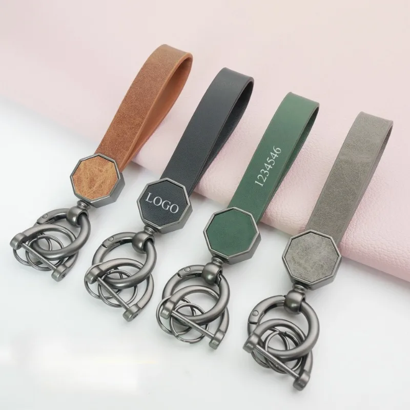 

Customized LOGO Keychain Blank men's high-end Leather Laser Engrave Car Keyring accessories Personalized Key Chains