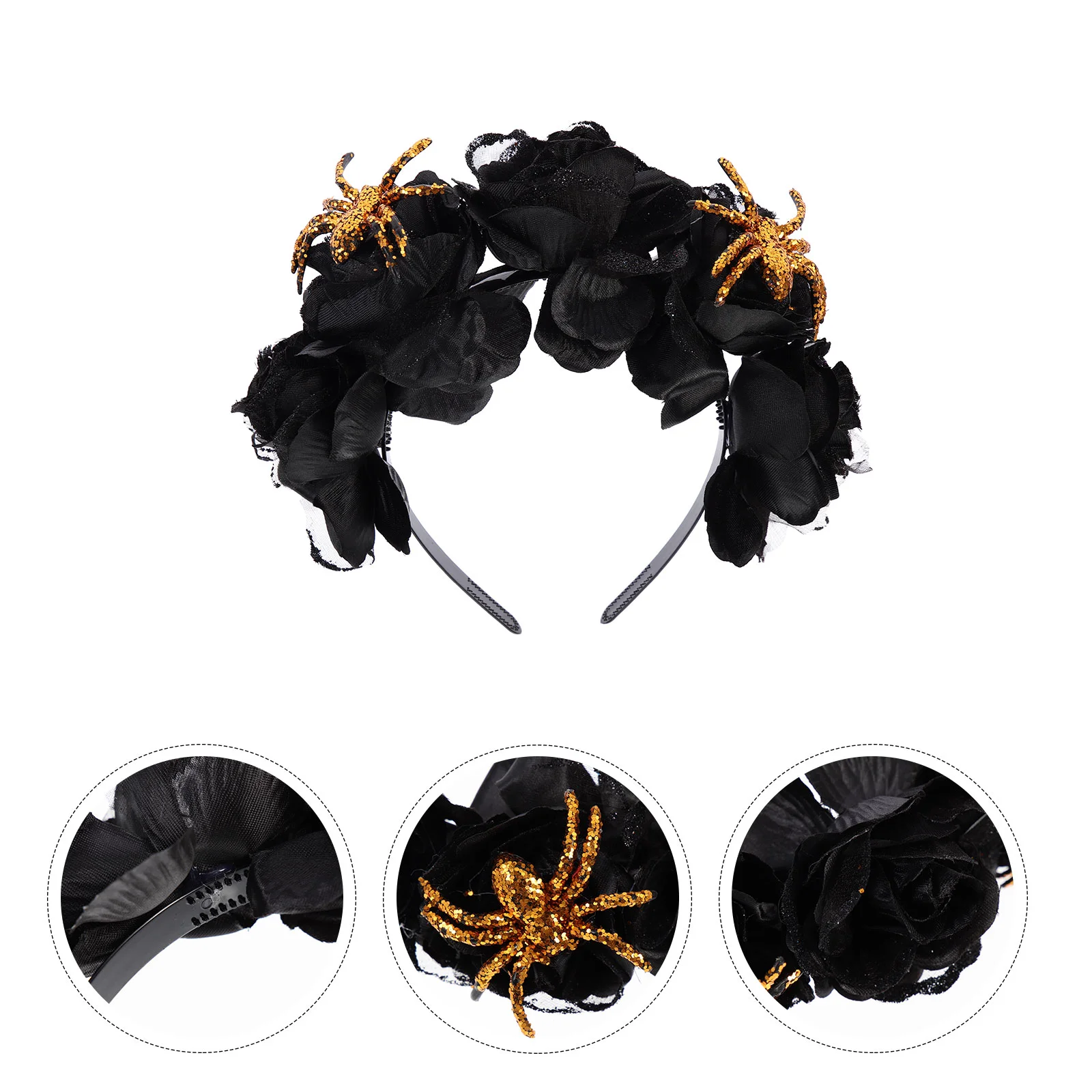 Big Spider Headband Halloween Rose Fabric Hair Hoops Party Flower Headwear Black Headbands Artificial