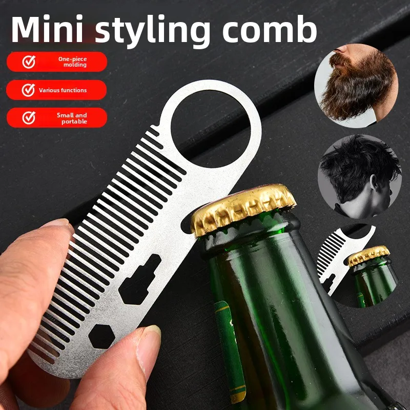 Multifunctional Stainless Steel Beard Comb Portable Mini Hair Styling Comb Durable With Bottle Opener Multi Use Travel Tool