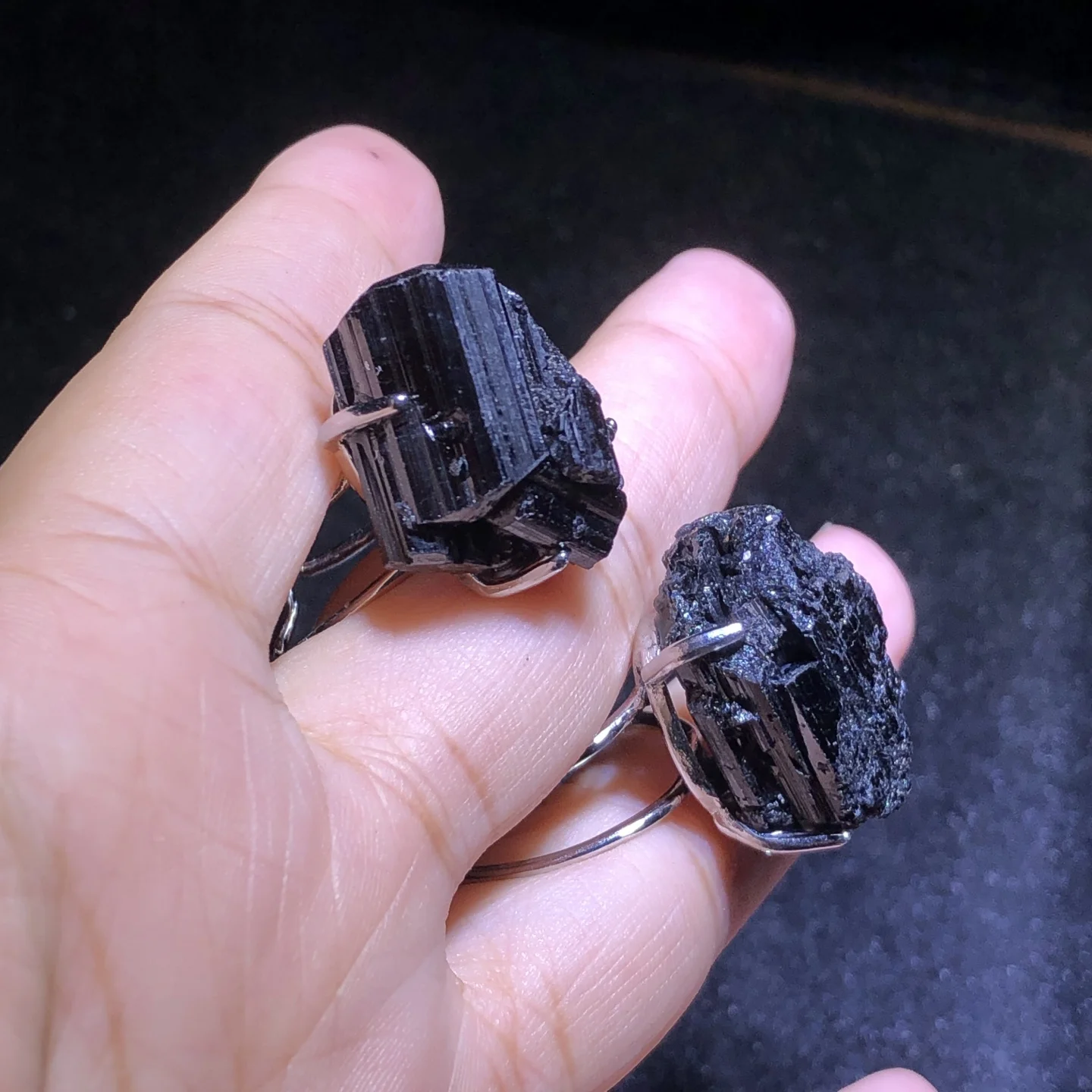 1 Pc Natural Raw Rough Black Tourmaline Ring Irregular Shape Reiki Healing Stone Jewelry Gift Men Women - view 6