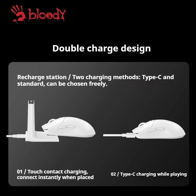 A4Tech Bloody Savage Impact R72Pro Wireless Dual-model 26000DPI E-sports Gamer Mouse com receptor de carregador de assento em forma de L