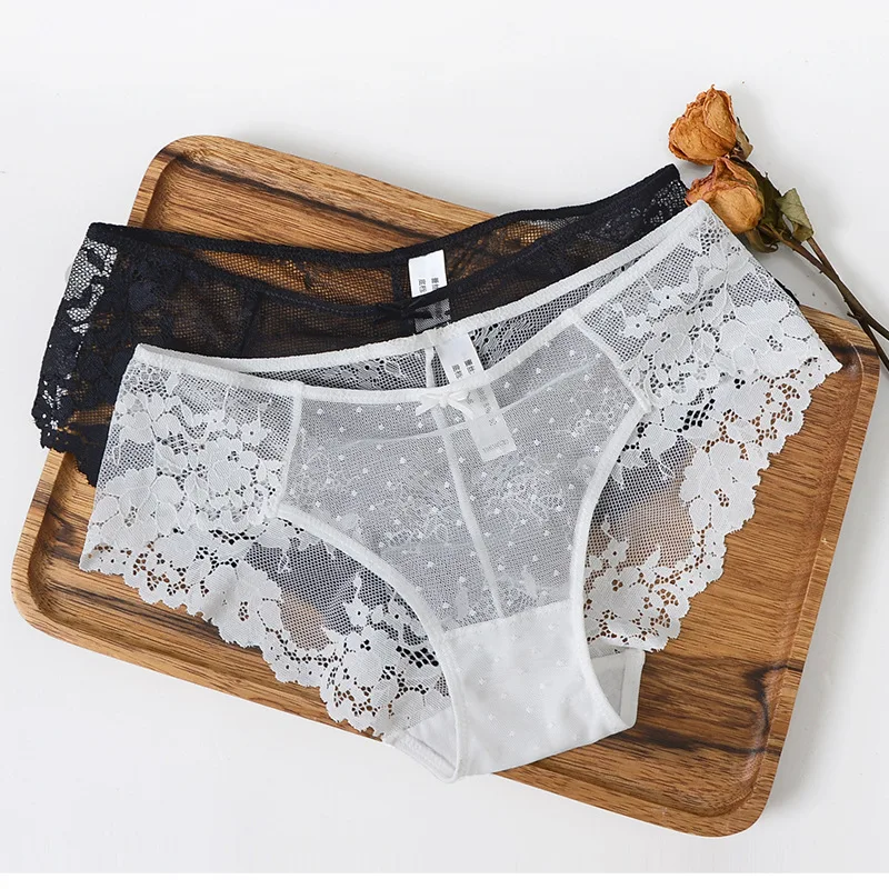 Sexy Lace Panties  Underwear Women Dot Mesh Cute Floral Briefs Female See Through Underpants Transparent Panty Sex Lingerie