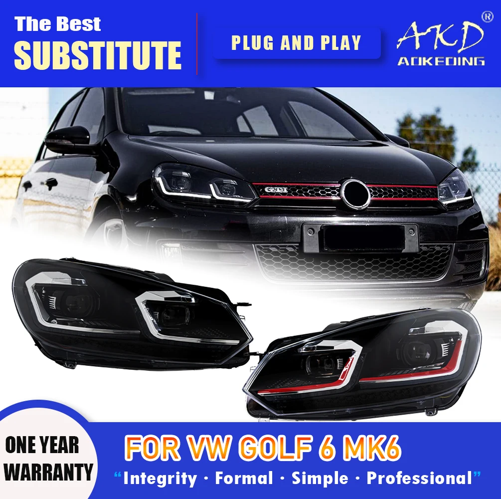 AKD Head Lamp for VW Golf 6 MK6 LED Headlight 2009-2012 Headlights Golf6 DRL Turn Signal High Beam Angel Eye Projector Lens 