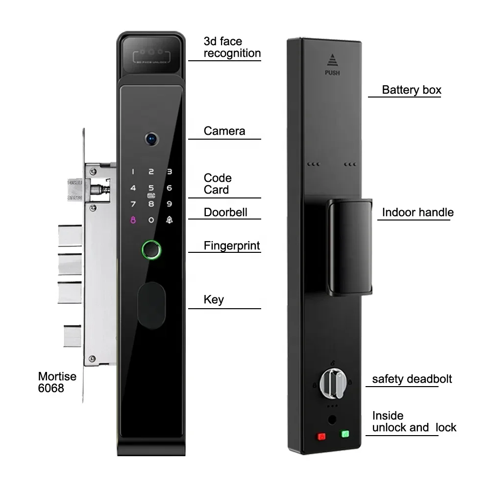 Face Recognition Door Lock com Wi-Fi, câmera de segurança automática, Intercom Visual, WiFi Lock, 3D