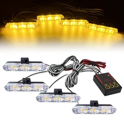 12V Car Grille Strobe Light Head 4x3 LED Mini Flash lamp Daytime running lights Police Emergency Warning Signal Lights Beacon