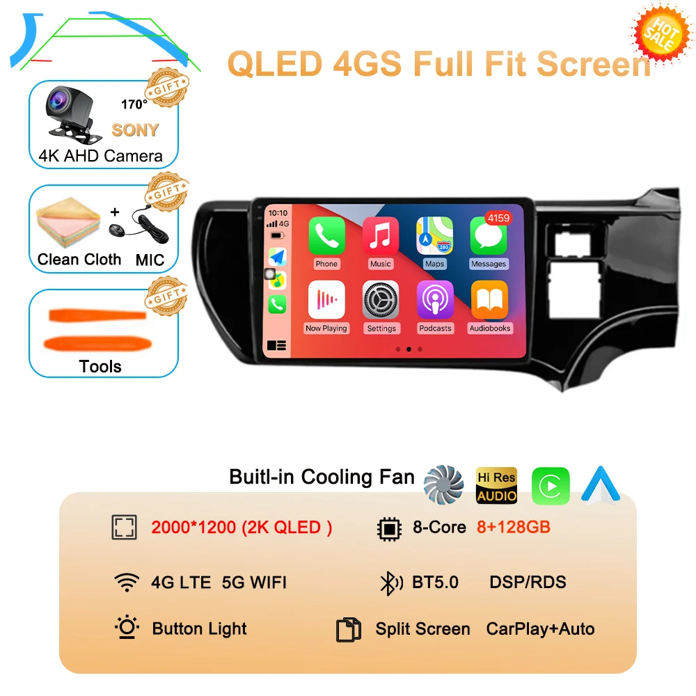 Android 16 For Toyota Aqua Prius C 2011-2017 Carplay 4G WIFI Car RadioNavigation GPS Multimedia Video Player 2Din DVD Stereo BT image 3