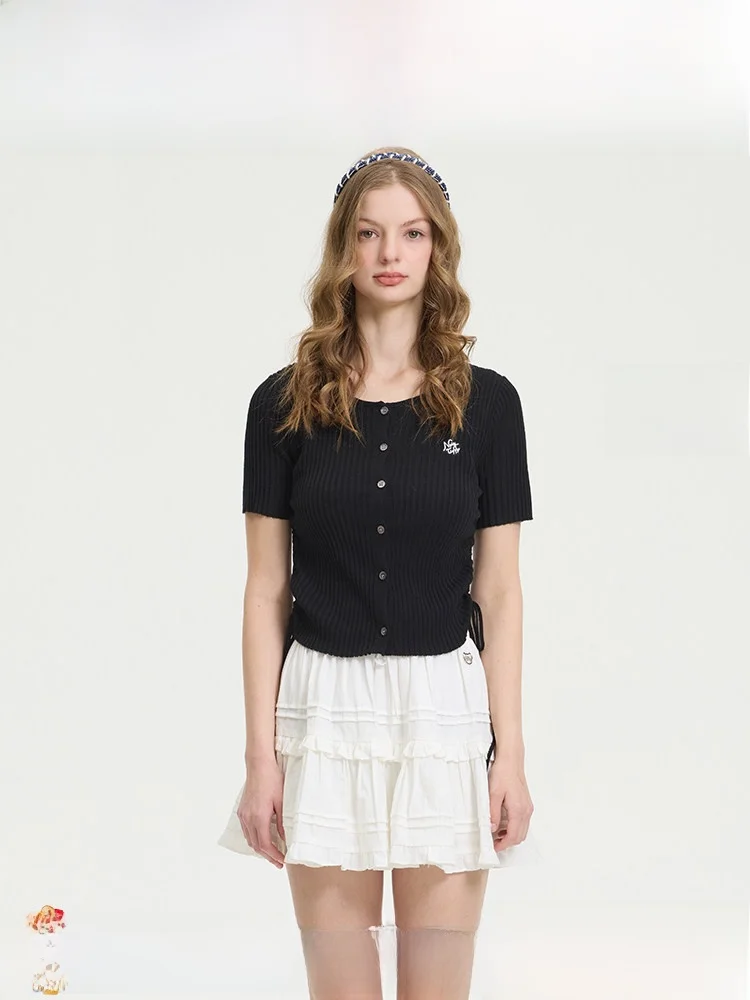 

Noisy Teddy Women's Slim Fit round Ne ort Sve Knitwear Pure Color Sli Versatile Summer New Arrival Sweet Sle