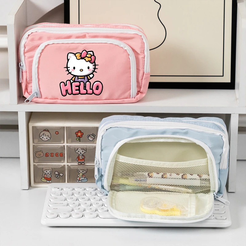 

Hello Kitty Pencil Case Girl Kawaii Cartoon Anime Cat Pattern Pen Bag Student Youth Large Capacity Stationery Bags Pen Pouch New