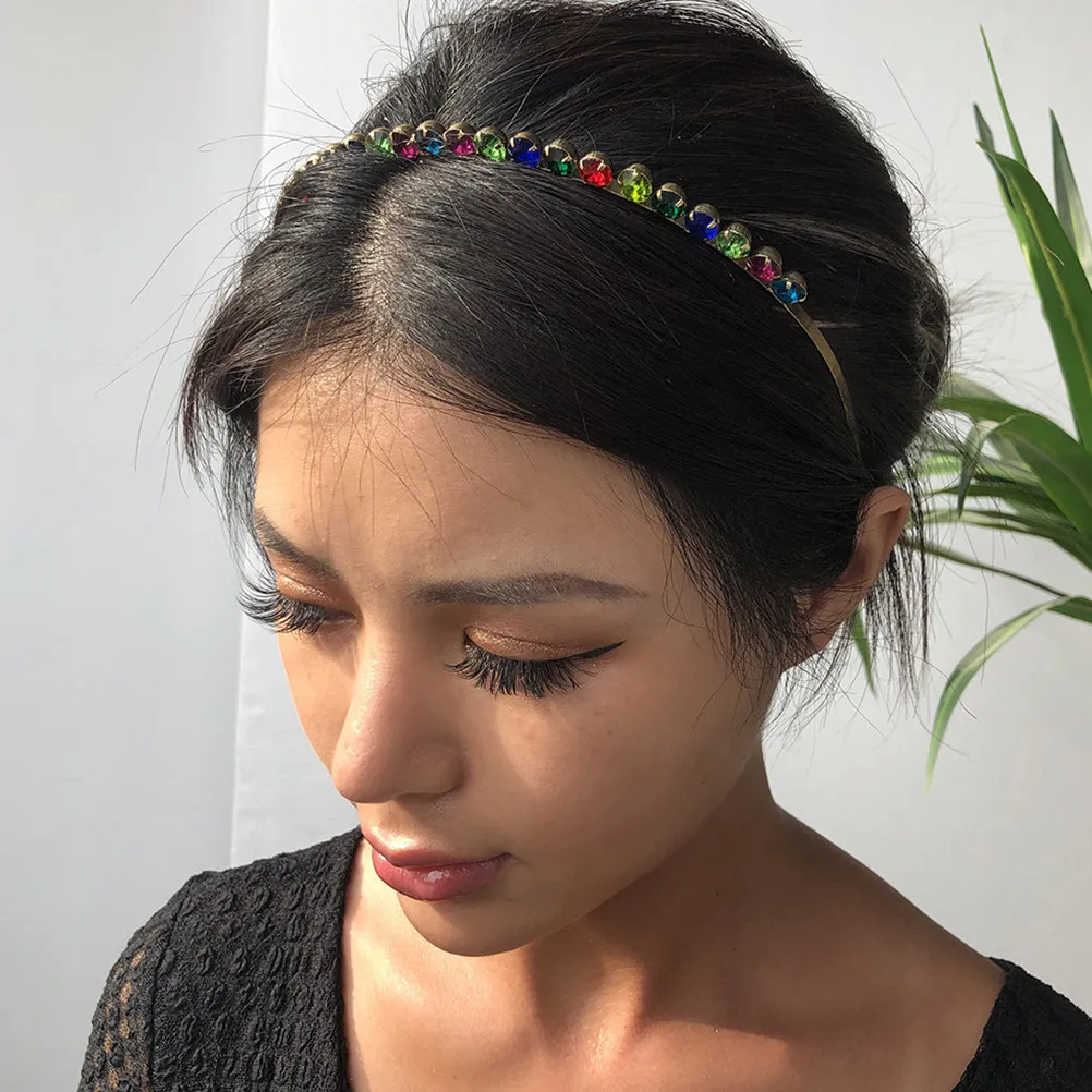 

Colorful Rhinestone Headband Jewel Headbands Women Party Ceremony Travel Gift Shiny Exquisite Accessory Hairbands Glass