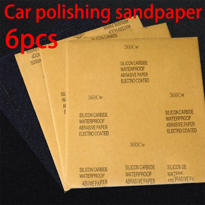 6pcs Water Sandpaper Papers Car Headlights Sand Paper Sheets 180 240 320 500 800 1200 Grit Wet and Dry Sandpaper