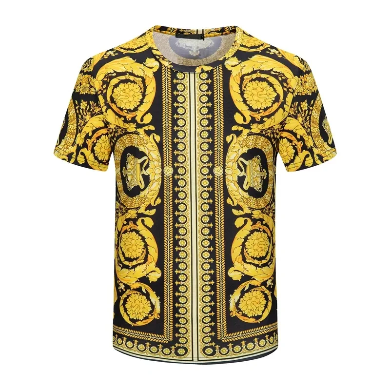

Hot Selling 3d Printed T-shirts for Men and Women Vintage Luxury Brand Baroque T-shirts Royal Gold Flower Camisetas Pattern