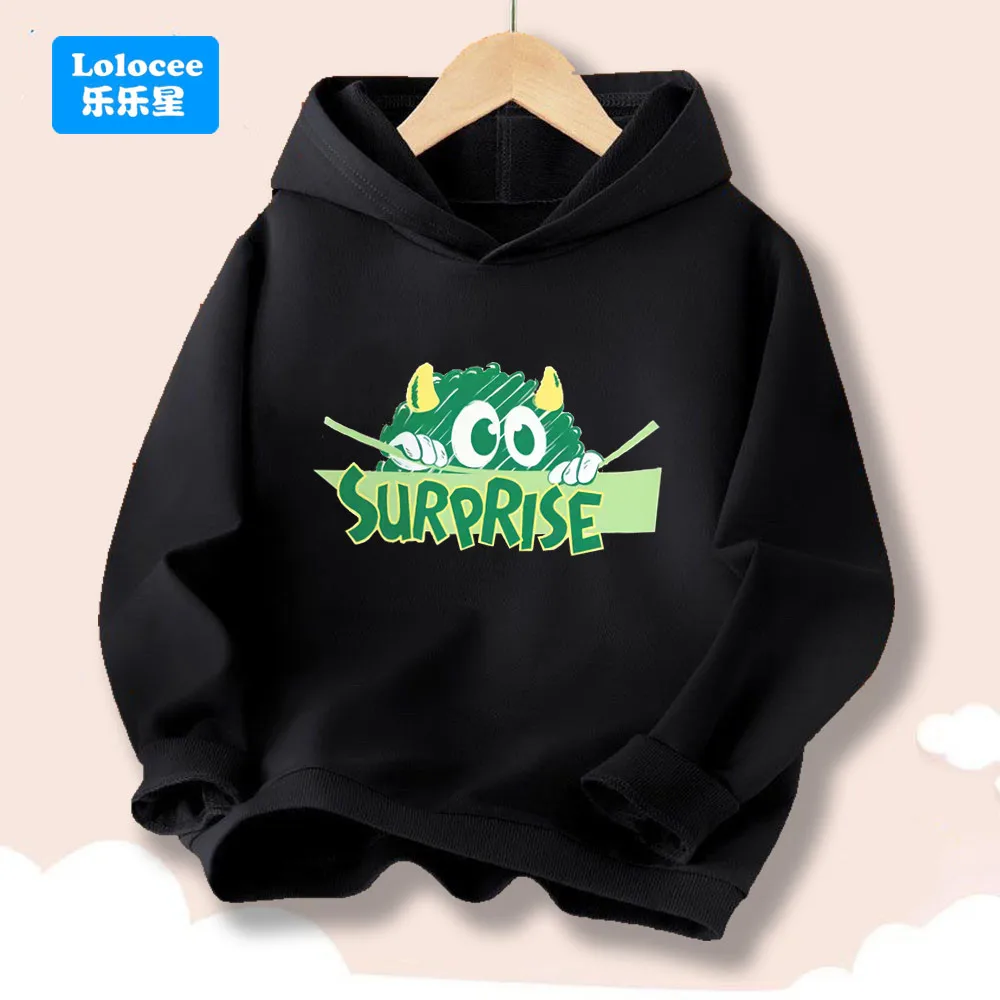 Cartoon Monster Graphic Hooded Sweatshirts Unisex Surprise Hoodies Casual Loose Fit Boys Spring Autumn Streetwear Clothes