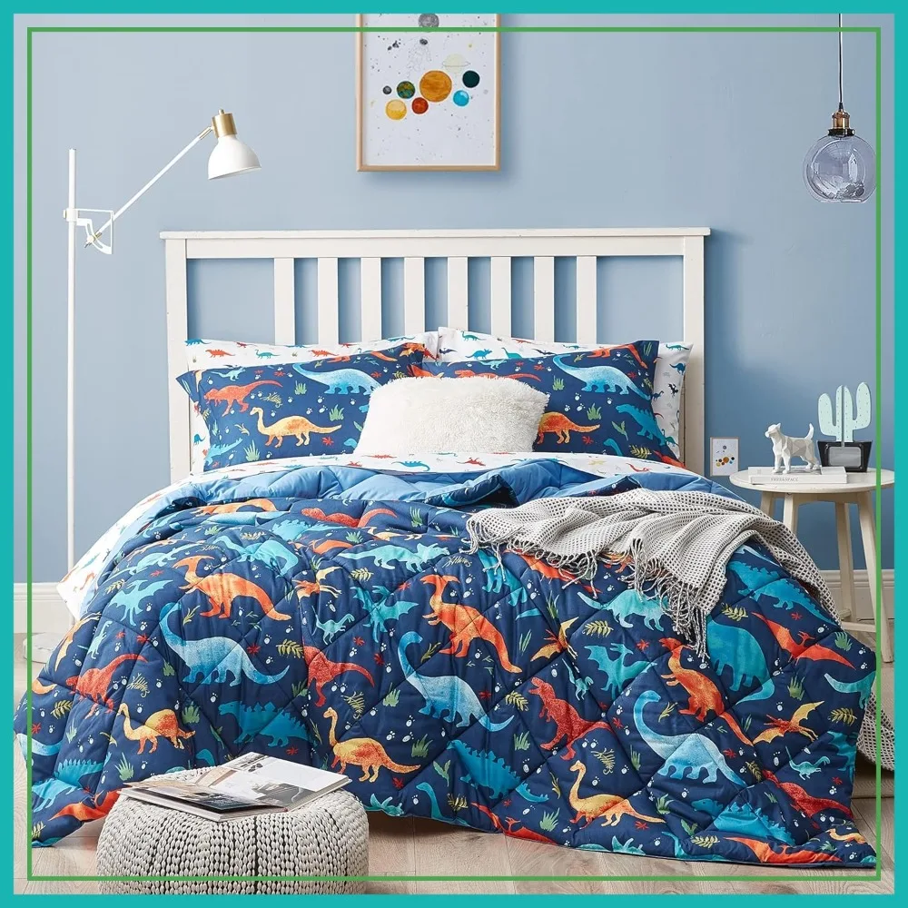 

Queen Size 7-Piece Dinosaur Bedding Set, Super Soft Microfiber Comforter with Sheets, Lightweight & Durable