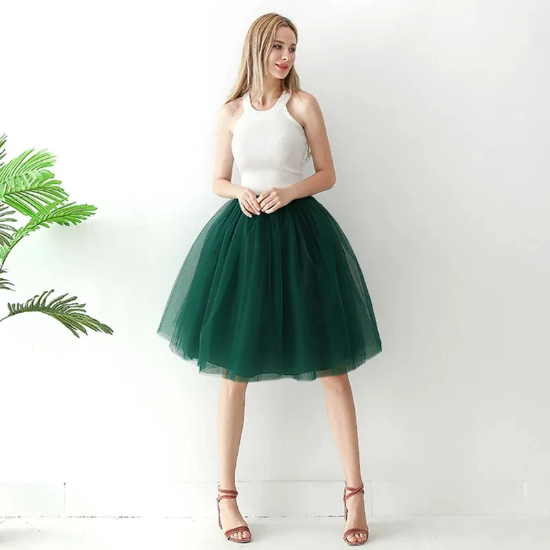 

Tulle Half Skirts For Women Colorful 7 Layers Elastic Waist Tutu Skirt Mesh A Line Knee-Length Dance Party Short Skirt Petticoat