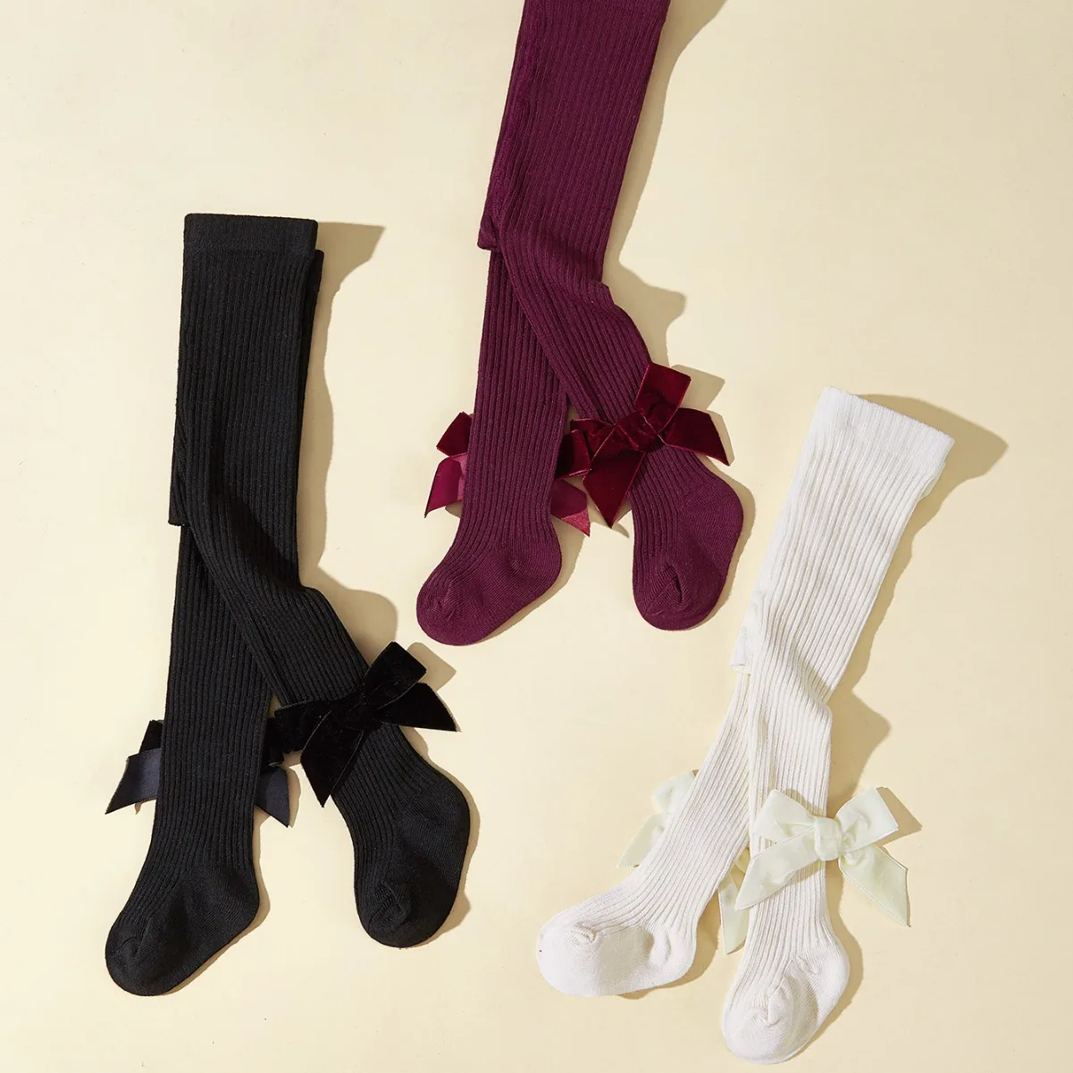 2026 Baby Newborn Ribbed Tights Bow Solid Color Footed Pantyhose for 0-2Y Toddler Girls Soft Infant Leggings view 2
