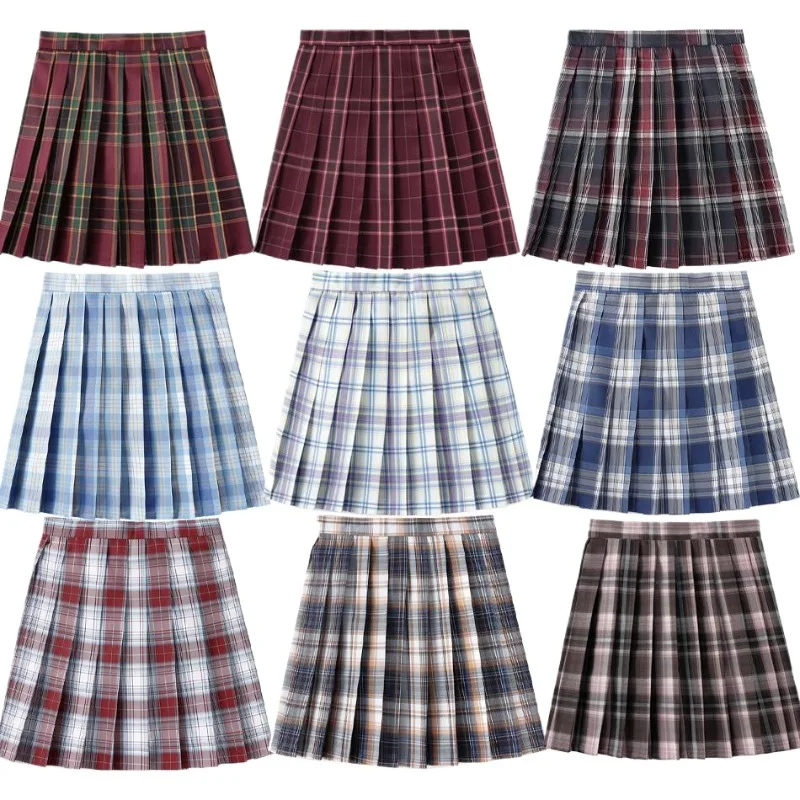 

Safety Pants Skirts Adjustable Female Student JK Uniform High-waisted Plaid Pleated Mini Skirt With Lining