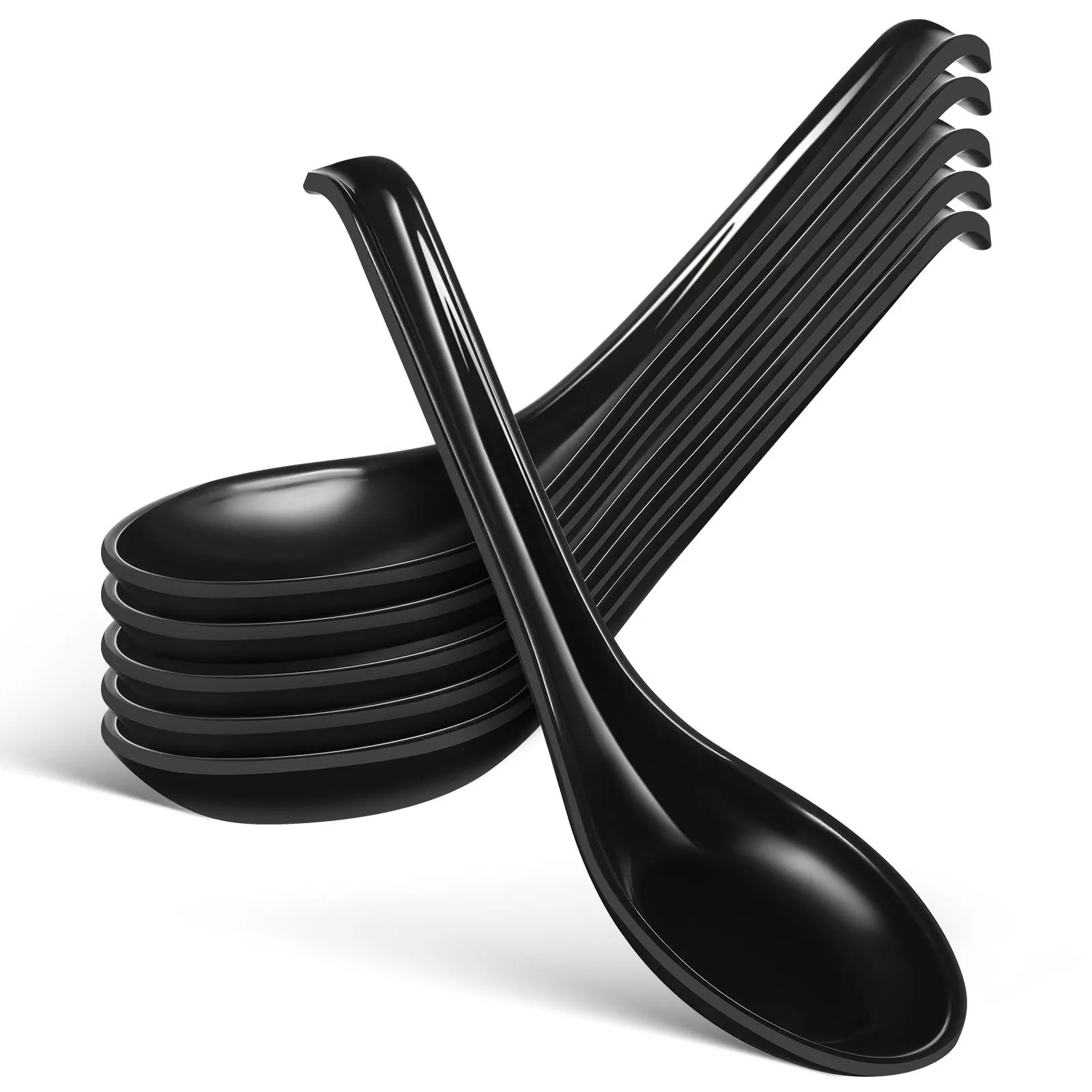 

6pcs Plastic Soup Spoon Black Japanese Style Frosted Surface Hook Design For Camping Hiking Outdoor Cooking Tableware